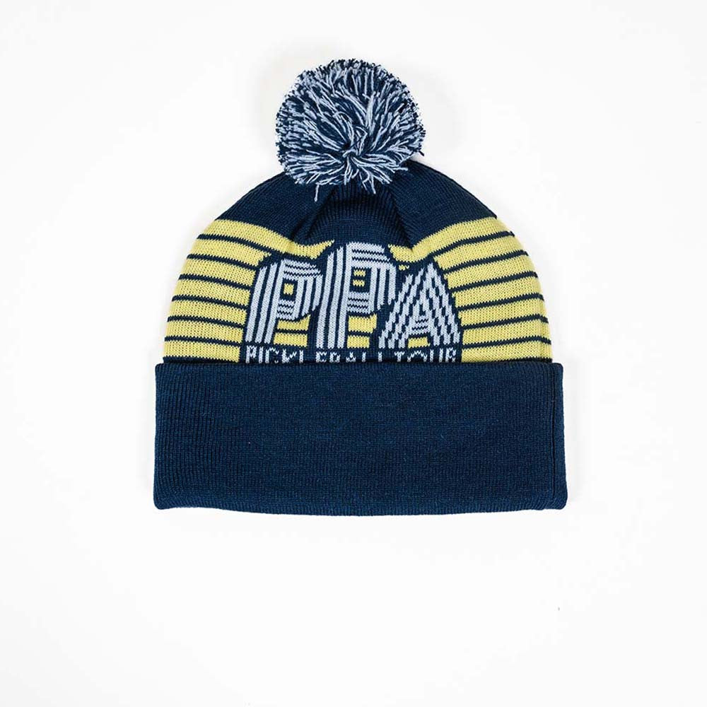 Pickleball PPa Jacquard Pom Beanie Navy/Yellow