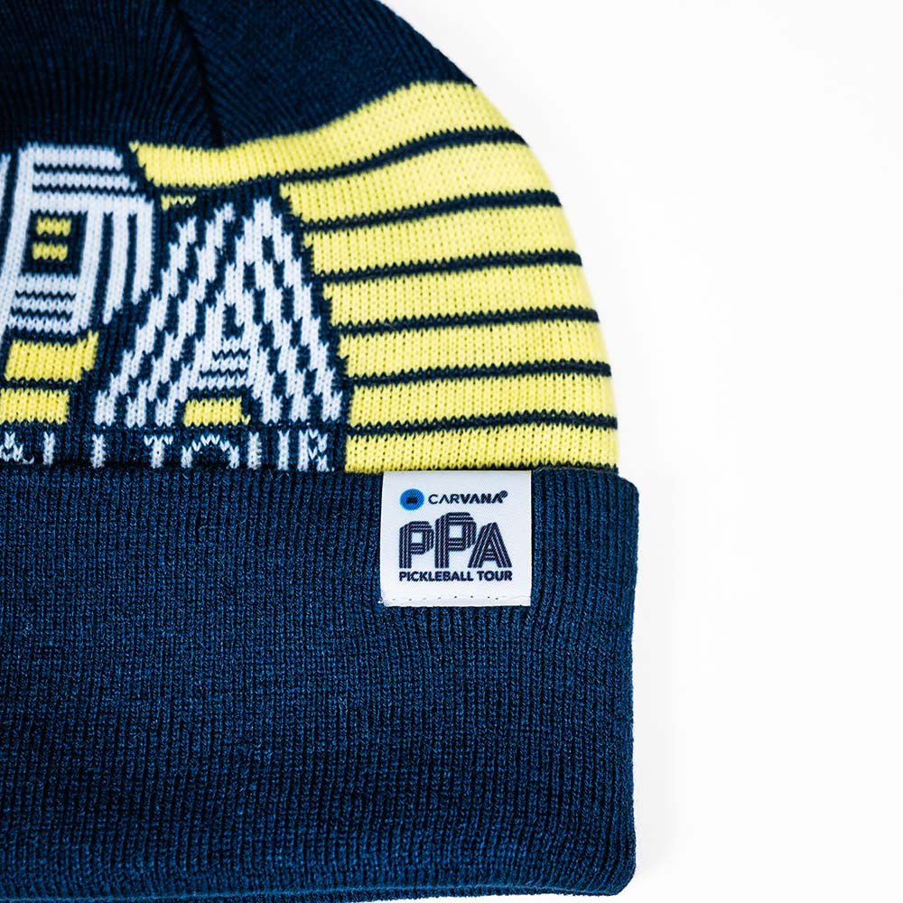 Pickleball PPa Jacquard Pom Beanie Navy/Yellow
