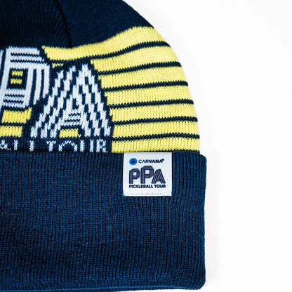 Pickleball PPa Jacquard Pom Beanie Navy/Yellow