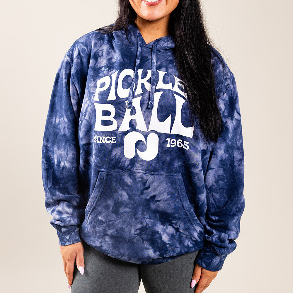 Pickleball Heritage Pickle-ball Groovy Hoodie Blue Tie-Dye