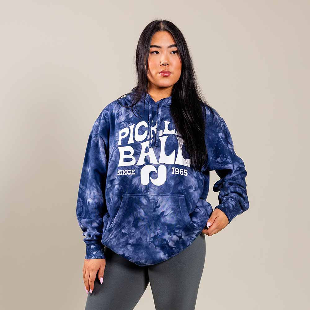Pickleball Heritage Pickle-ball Groovy Hoodie Blue Tie-Dye