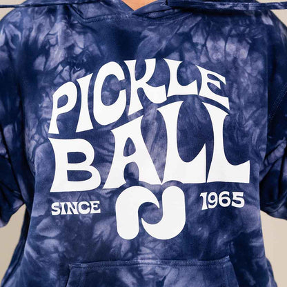Pickleball Heritage Pickle-ball Groovy Hoodie Blue Tie-Dye