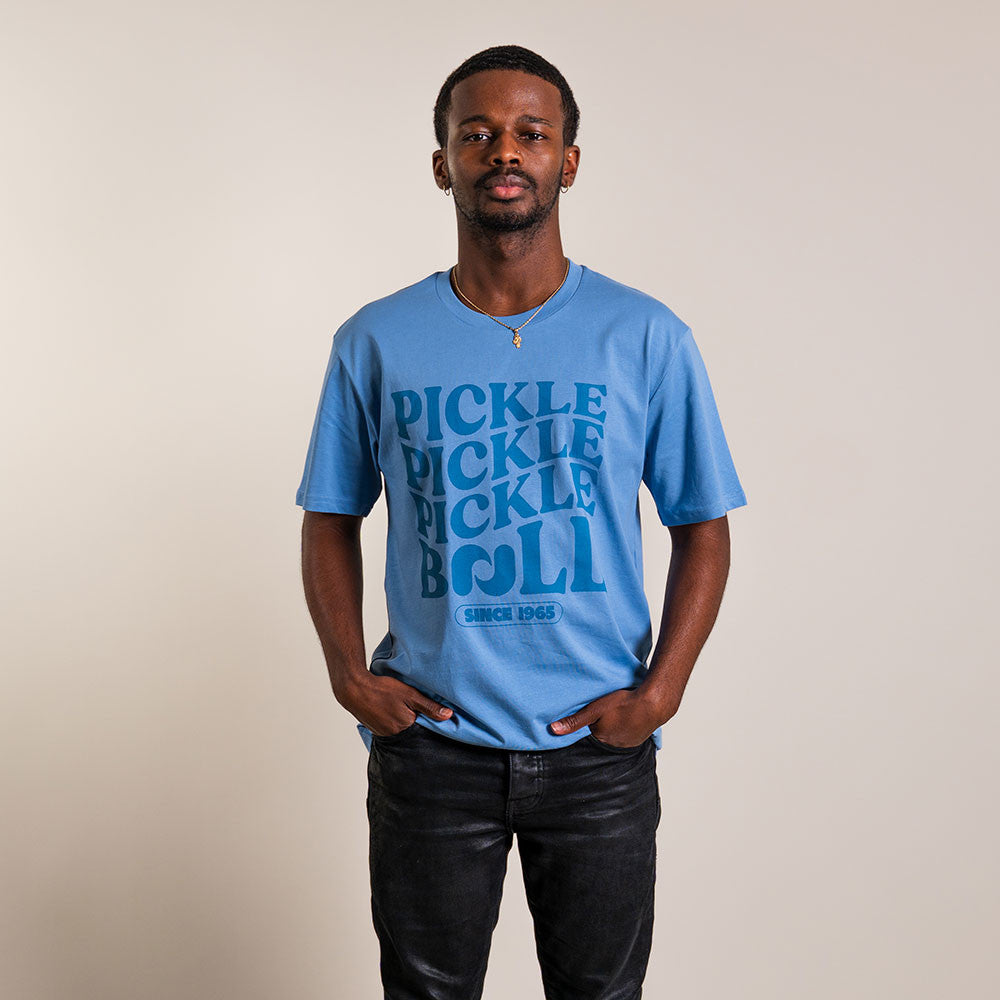 Pickleball Heritage Pickle Pickle Pickle-Ball Tee - Unisex Carolina Blue/Blue