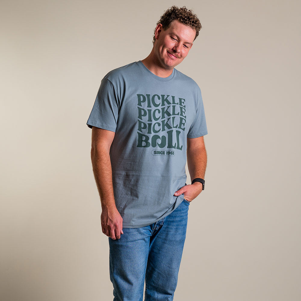 Pickleball Heritage Pickle Pickle Pickle-Ball Tee - Unisex Carolina Blue/Blue