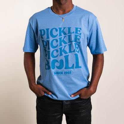 Pickleball Heritage Pickle Pickle Pickle-Ball Tee - Unisex Carolina Blue/Blue
