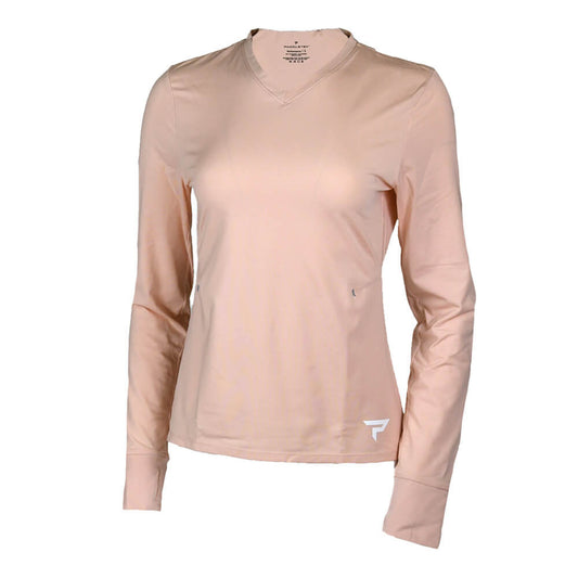 Pickleball Paddletek Long Sleeve V-Neck Tee Peachy Keen/White/Sleet