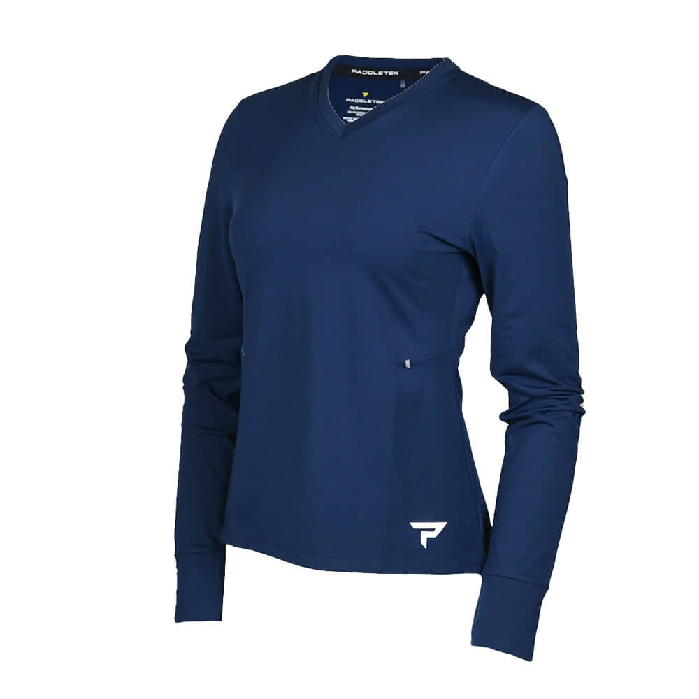 Pickleball Paddletek Long Sleeve V-Neck Tee Peachy Keen/White/Sleet