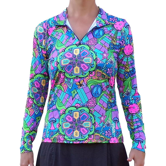 Pickleball Pickleball Bella  Groovy Quarter Zip Long Sleeve Shirt
