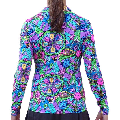 Pickleball Pickleball Bella  Groovy Quarter Zip Long Sleeve Shirt