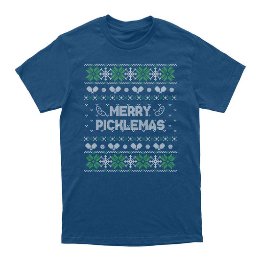 Pickleball Wallflower Merry Xmas Fairisle T-Shirt - Unisex Black