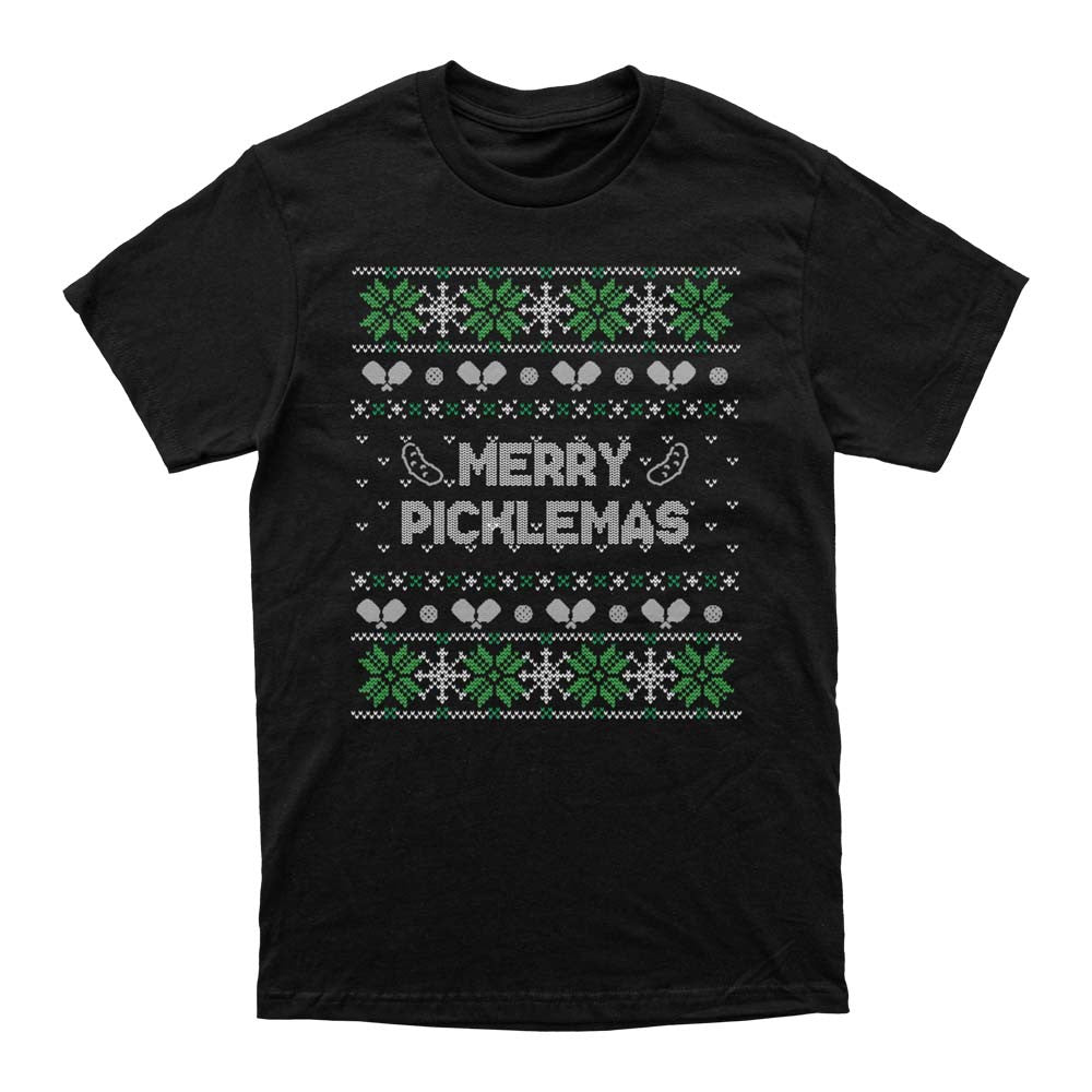 Pickleball Wallflower Merry Xmas Fairisle T-Shirt - Unisex Black