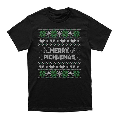 Pickleball Wallflower Merry Xmas Fairisle T-Shirt - Unisex Black