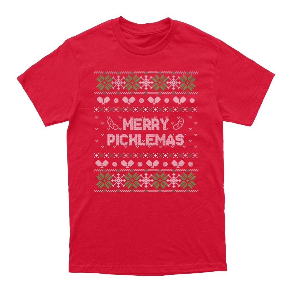 Pickleball Wallflower Merry Xmas Fairisle T-Shirt - Unisex Black