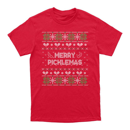 Pickleball Wallflower Merry Xmas Fairisle T-Shirt - Unisex Black
