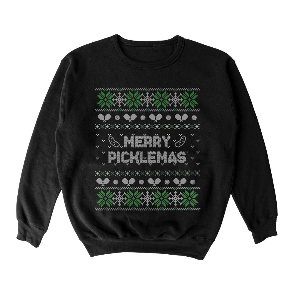 Pickleball Wallflower Merry Xmas Fairisle Crewneck Sweatshirt - Unisex Black