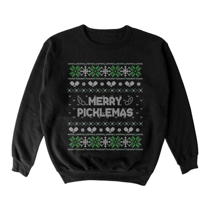 Pickleball Wallflower Merry Xmas Fairisle Crewneck Sweatshirt - Unisex Black