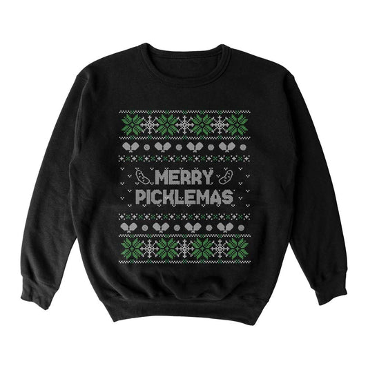 Pickleball Wallflower Merry Xmas Fairisle Crewneck Sweatshirt - Unisex Black